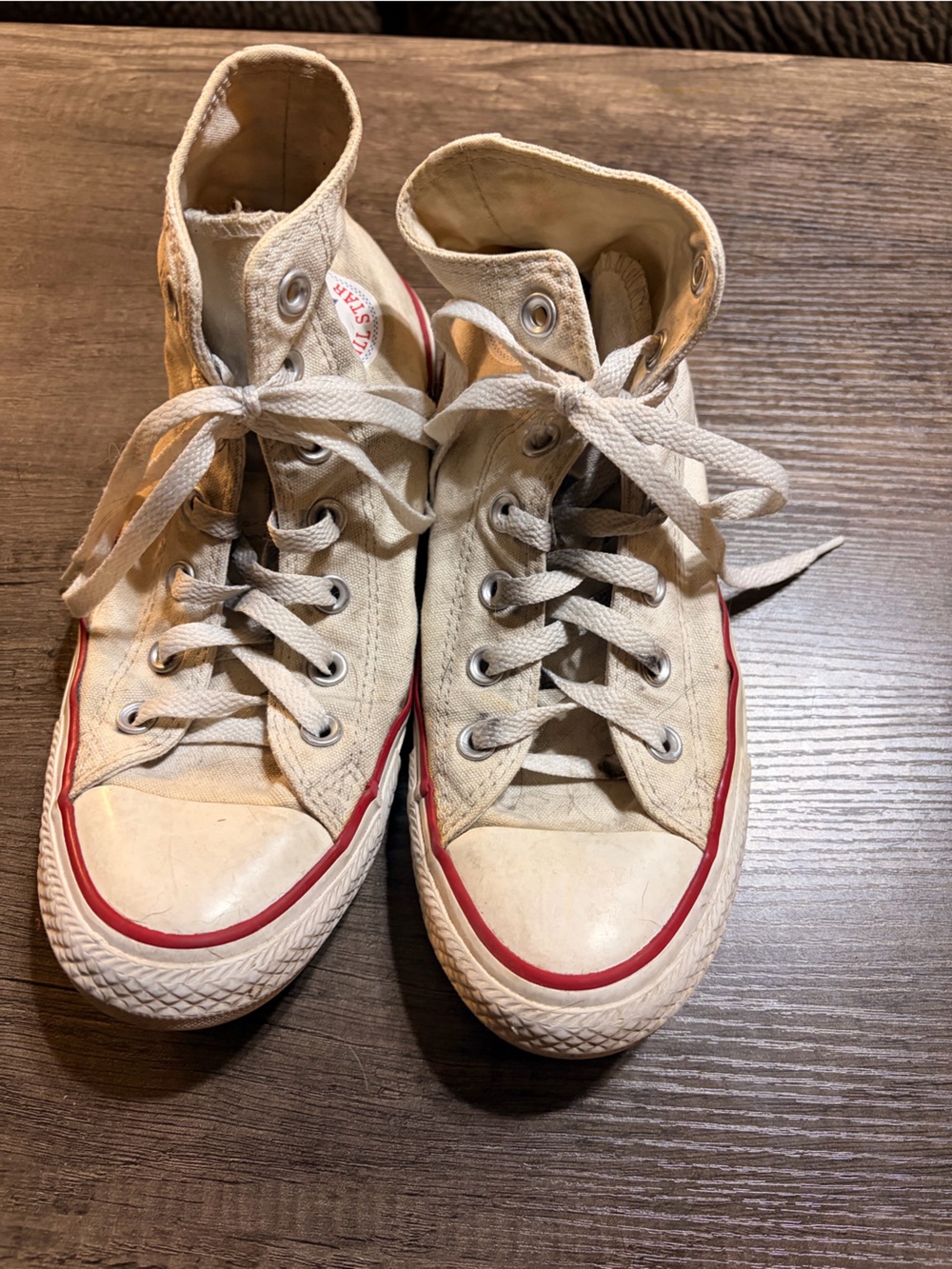 Converse White Canvas High-Top Sneakers with Red Trim